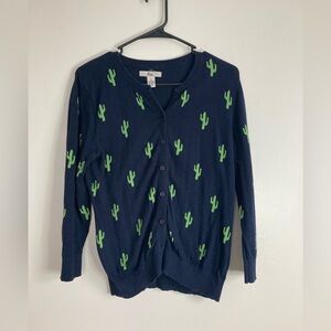 Bass Navy Cardigan with Green Cactus Design